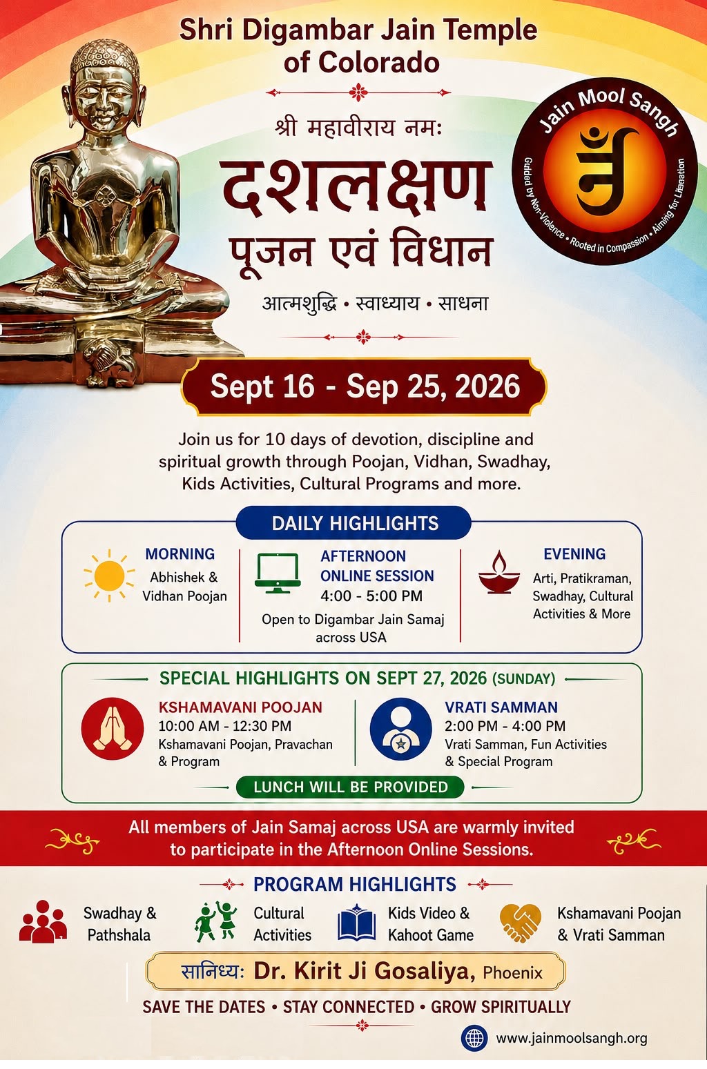 Das Lakshan Mahaparv Celebration in the Auspicious Presence of Dr. Kirit Ji Gosaliya